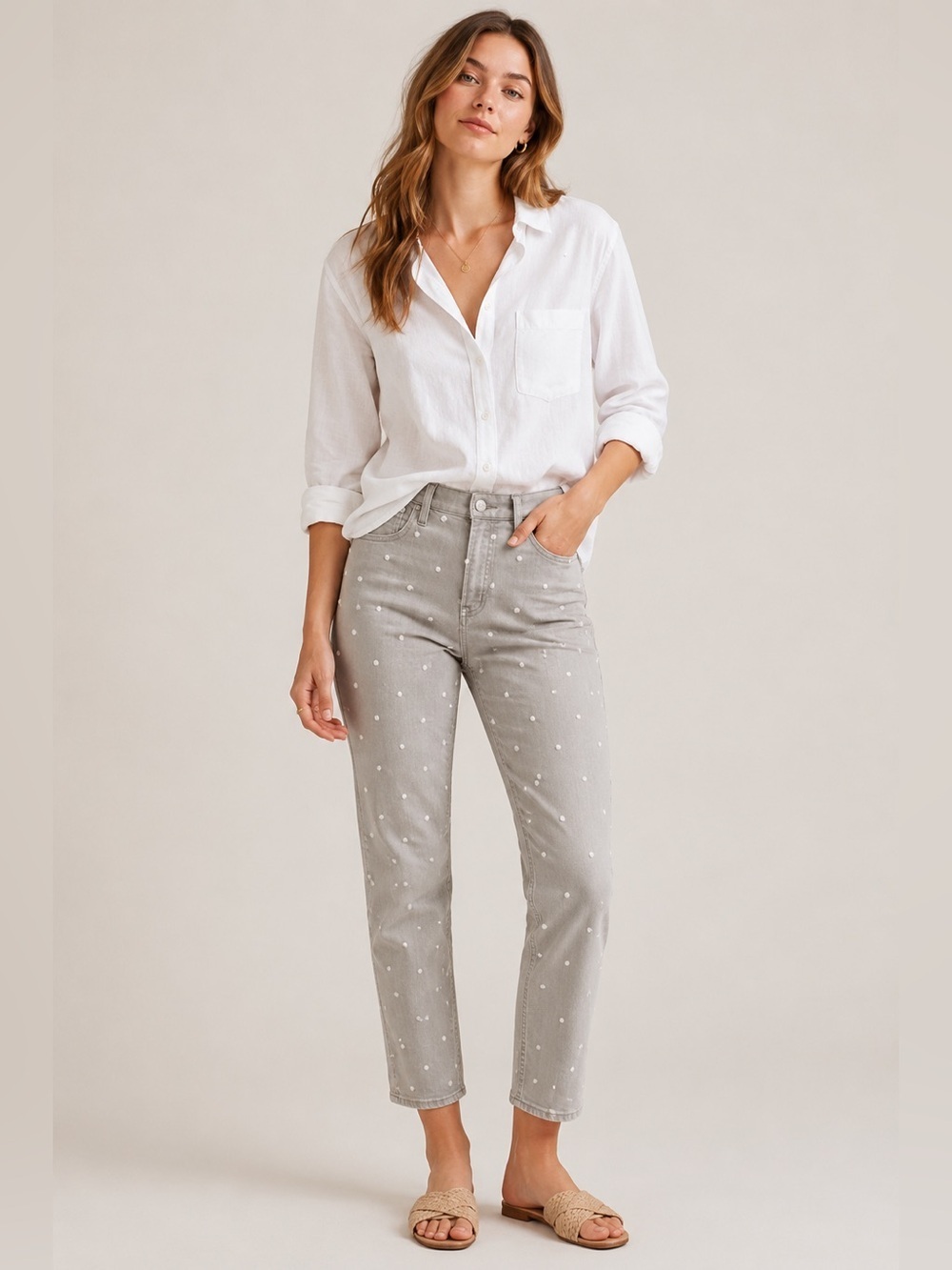 J.Crew Gray Polka Dot High Rise Cropped Straight Leg Jeans Size 29